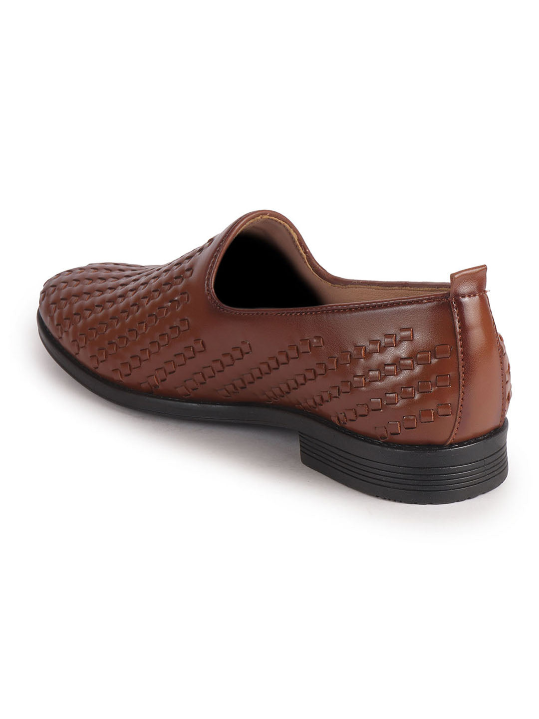 Men Tan Handcraft Textured Upper Ethnic Wedding Prom Slip-On Shoes|Cocktail Party Slip Ons for Tuxedo Dress|Anti Slip TPR Welted Sole