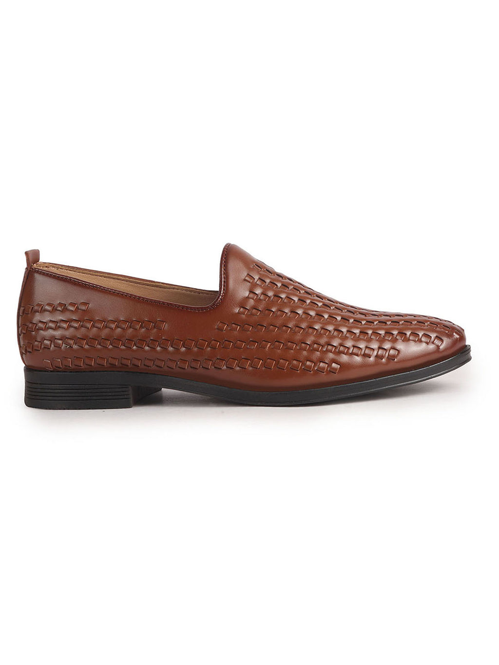 Men Tan Handcraft Textured Upper Ethnic Wedding Prom Slip-On Shoes|Cocktail Party Slip Ons for Tuxedo Dress|Anti Slip TPR Welted Sole