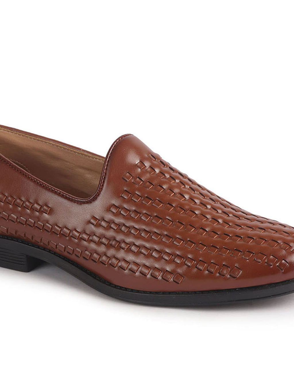 Men Tan Handcraft Textured Upper Ethnic Wedding Prom Slip-On Shoes|Cocktail Party Slip Ons for Tuxedo Dress|Anti Slip TPR Welted Sole