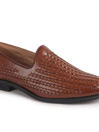 Men Tan Handcraft Textured Upper Ethnic Wedding Prom Slip-On Shoes|Cocktail Party Slip Ons for Tuxedo Dress|Anti Slip TPR Welted Sole