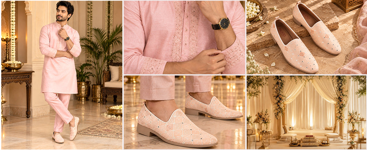 Men Cream Embroidery Sequin Fabric Upper Ethnic Party Juttis Mojaris for Kurta|Slip On Loafers for Indo-Western Events|Wedding Traditional Sherwani Anti Skid Slip Ons Shoe
