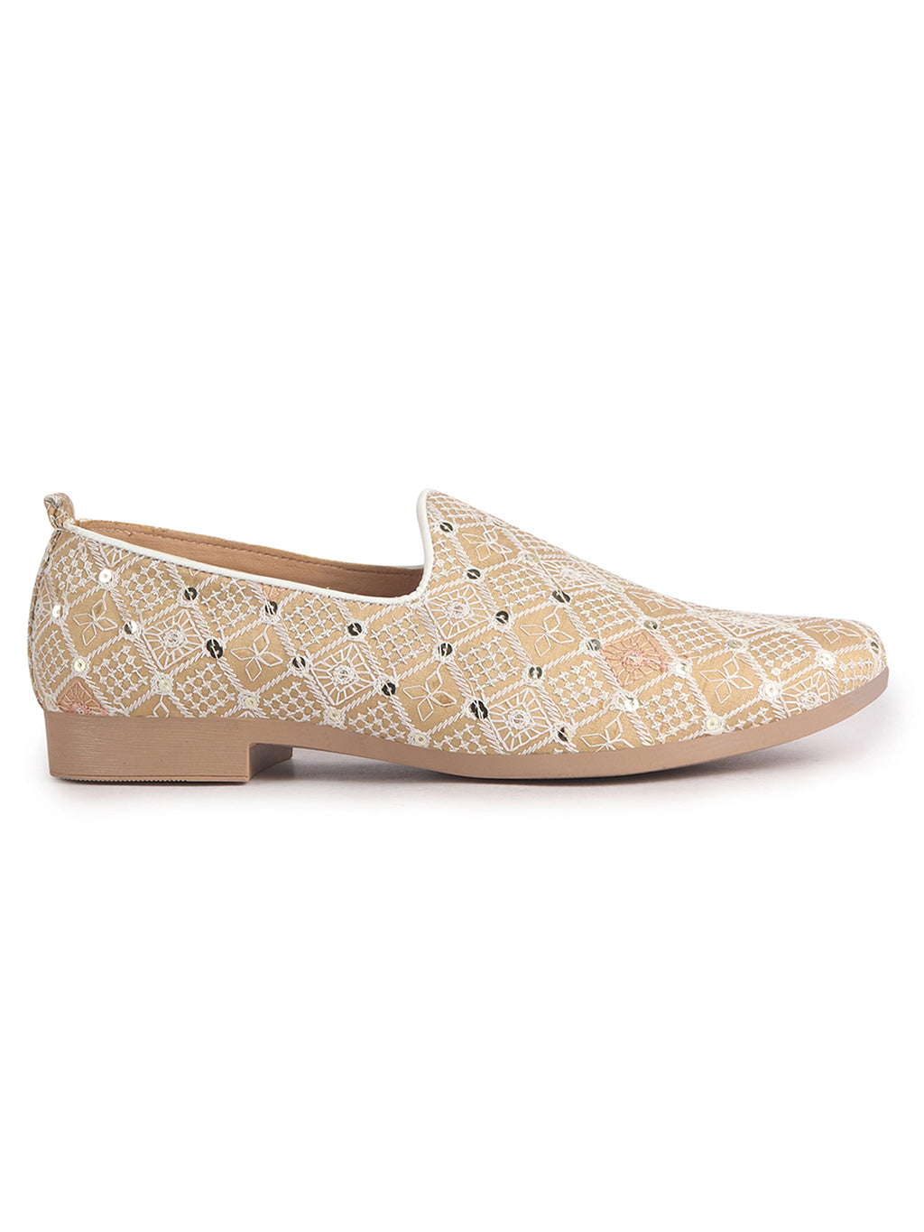 Men Brown Embroidery Sequin Fabric Upper Ethnic Party Juttis Mojaris for Kurta|Slip On Loafers for Indo-Western Events|Wedding Traditional Sherwani Anti Skid Slip Ons Shoe