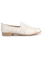 Men Cream Embroidery Sequin Fabric Upper Ethnic Party Juttis Mojaris for Kurta|Slip On Loafers for Indo-Western Events|Wedding Traditional Sherwani Anti Skid Slip Ons Shoe