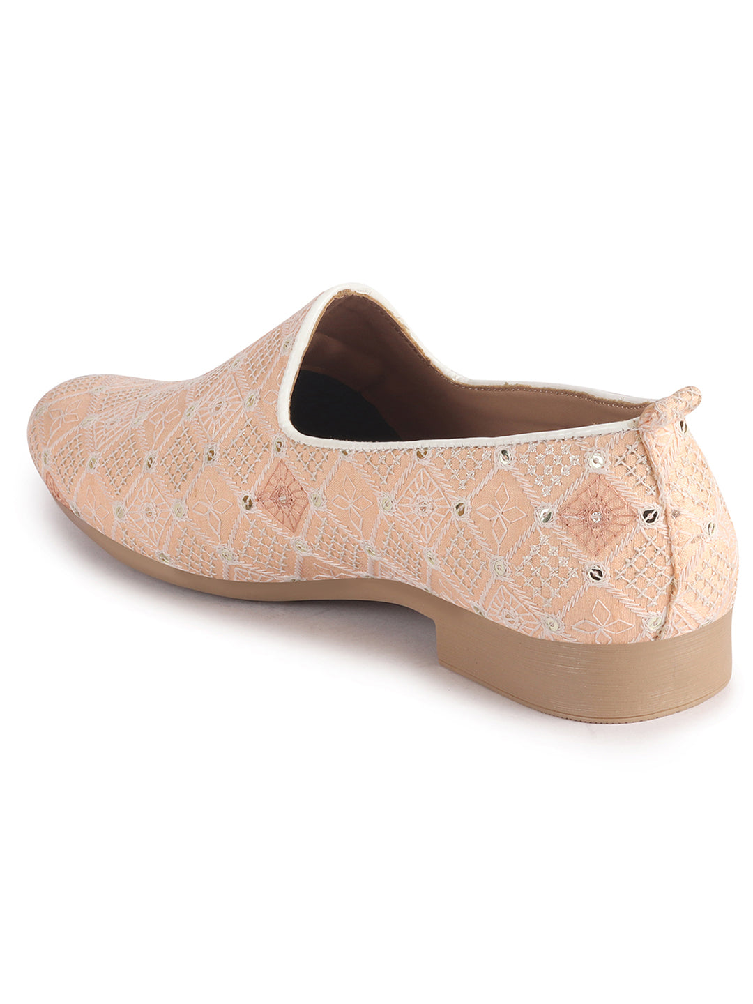 Men Pink Embroidery Sequin Fabric Upper Ethnic Party Juttis Mojaris for Kurta|Slip On Loafers for Indo-Western Events|Wedding Traditional Sherwani Anti Skid Slip Ons Shoe