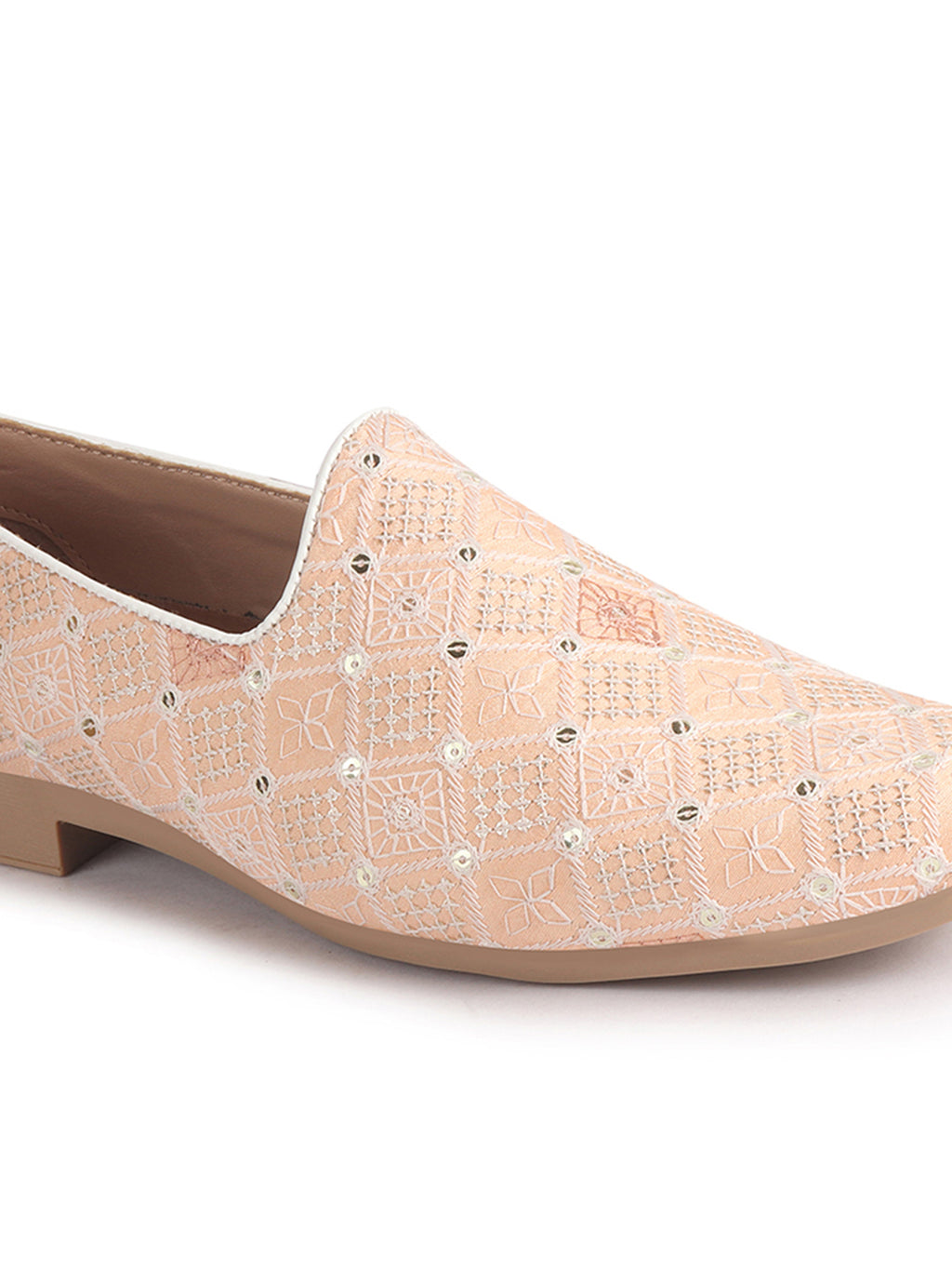 Men Pink Embroidery Sequin Fabric Upper Ethnic Party Juttis Mojaris for Kurta|Slip On Loafers for Indo-Western Events|Wedding Traditional Sherwani Anti Skid Slip Ons Shoe