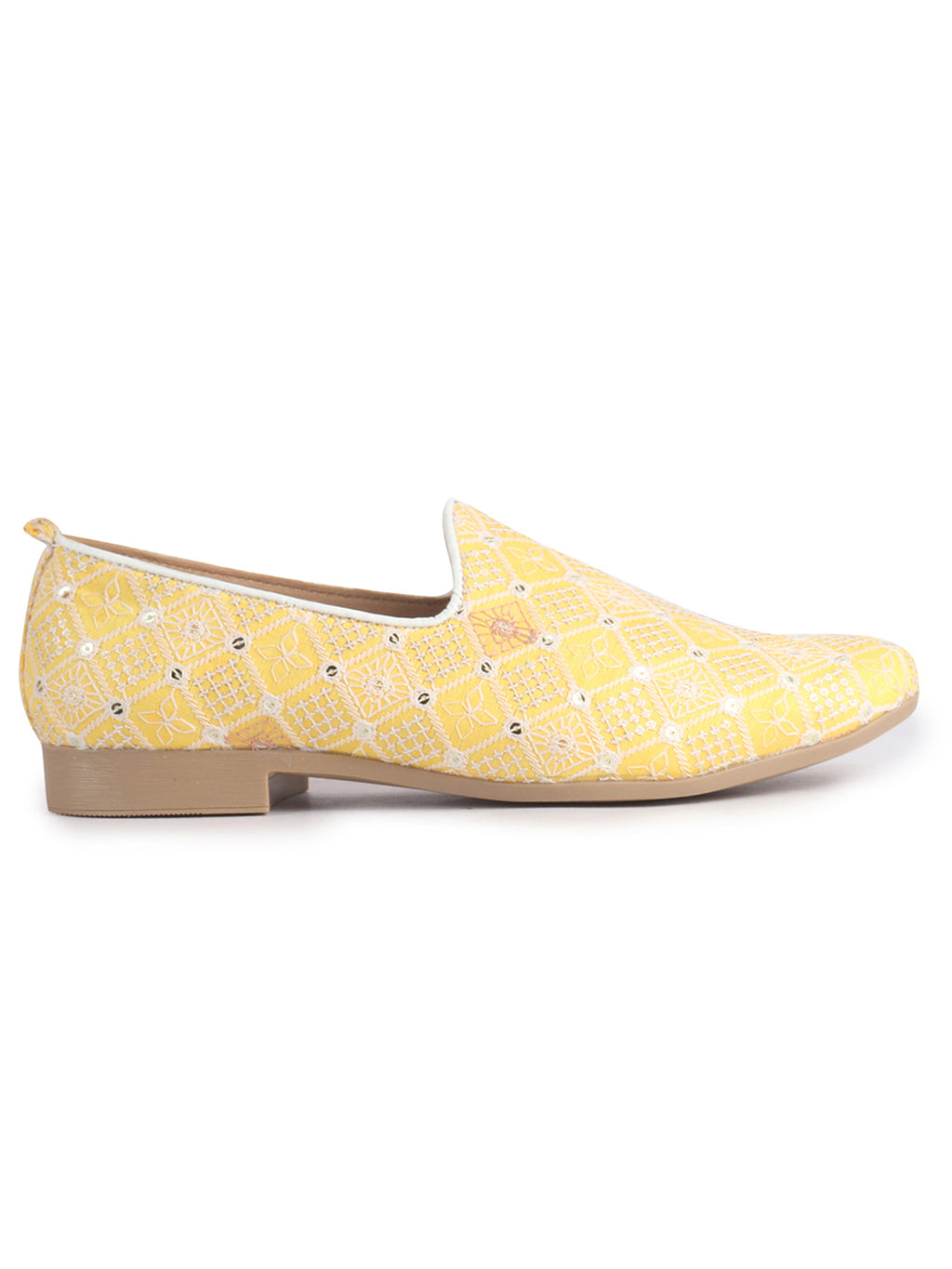 Men Yellow Embroidery Sequin Fabric Upper Ethnic Party Juttis Mojaris for Kurta|Slip On Loafers for Indo-Western Events|Wedding Traditional Sherwani Anti Skid Slip Ons Shoe