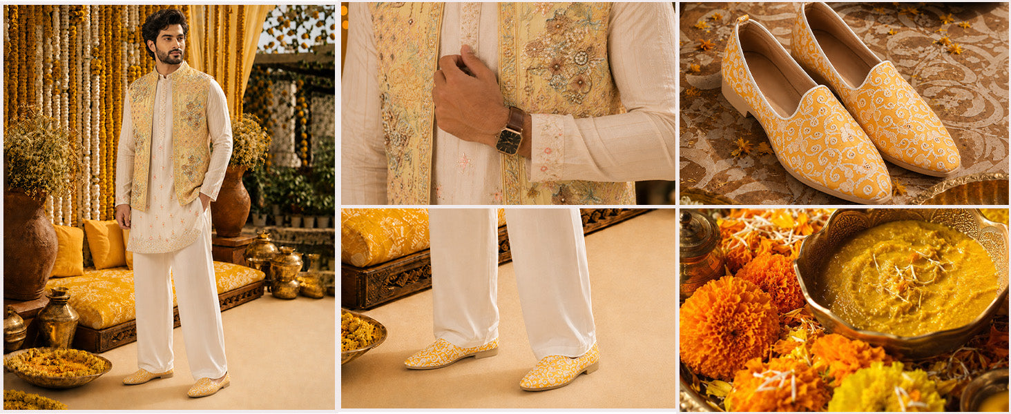 Men Peach Leaf Design Embroidery Fabric Upper Party Slip On Loafers|Ethnic Juttis and Mojaris for Kurta-Jacket Sets|Indo-Western Outfit Slip-Ons with Memory Cushioned Insole