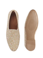 Men Gold Leaf Design Embroidery Fabric Upper Party Slip On Loafers|Ethnic Juttis and Mojaris for Kurta-Jacket Sets|Indo-Western Outfit Slip-Ons with Memory Cushioned Insole