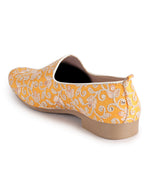 Men Orange Leaf Design Embroidery Fabric Upper Party Slip On Loafers|Ethnic Juttis and Mojaris for Kurta-Jacket Sets|Indo-Western Outfit Slip-Ons with Memory Cushioned Insole