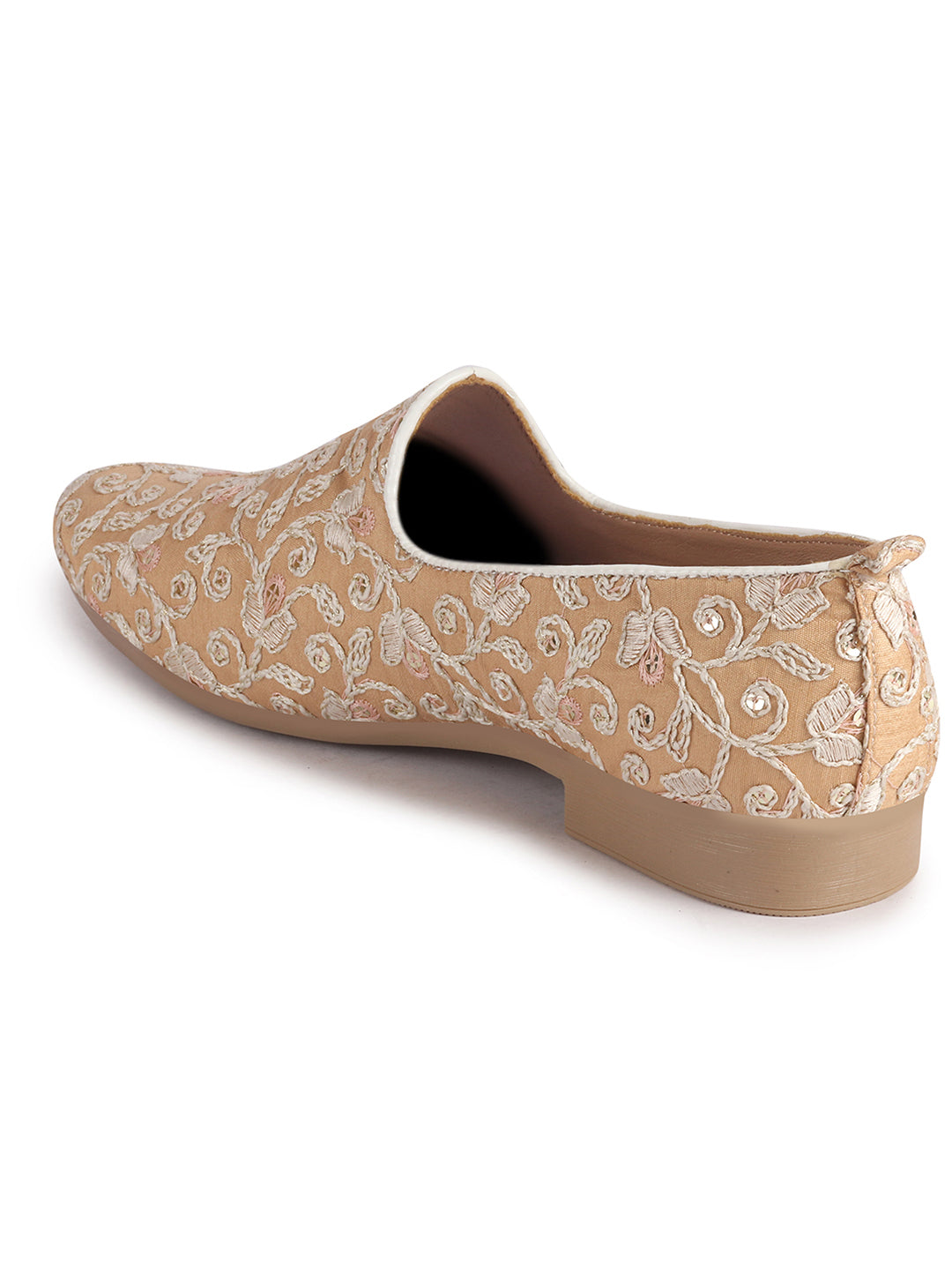 Men Peach Leaf Design Embroidery Fabric Upper Party Slip On Loafers|Ethnic Juttis and Mojaris for Kurta-Jacket Sets|Indo-Western Outfit Slip-Ons with Memory Cushioned Insole