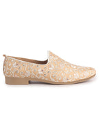 Men Peach Leaf Design Embroidery Fabric Upper Party Slip On Loafers|Ethnic Juttis and Mojaris for Kurta-Jacket Sets|Indo-Western Outfit Slip-Ons with Memory Cushioned Insole