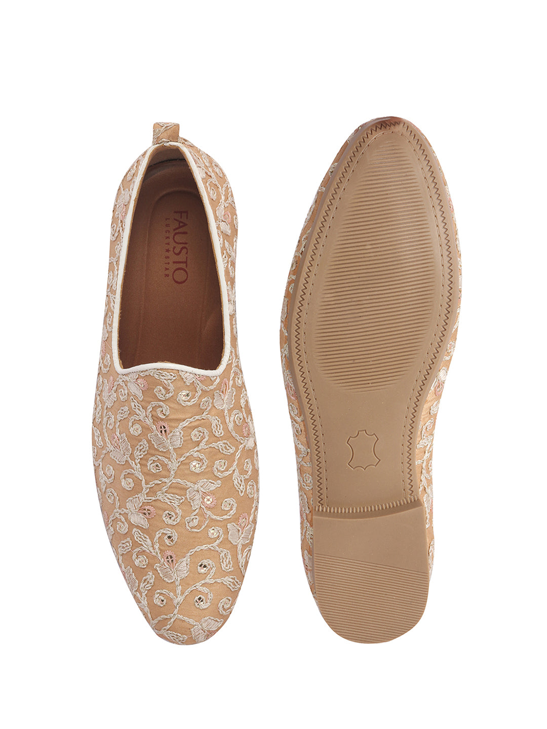 Men Peach Leaf Design Embroidery Fabric Upper Party Slip On Loafers|Ethnic Juttis and Mojaris for Kurta-Jacket Sets|Indo-Western Outfit Slip-Ons with Memory Cushioned Insole