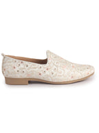 Men Silver Leaf Design Embroidery Fabric Upper Party Slip On Loafers|Ethnic Juttis and Mojaris for Kurta-Jacket Sets|Indo-Western Outfit Slip-Ons with Memory Cushioned Insole