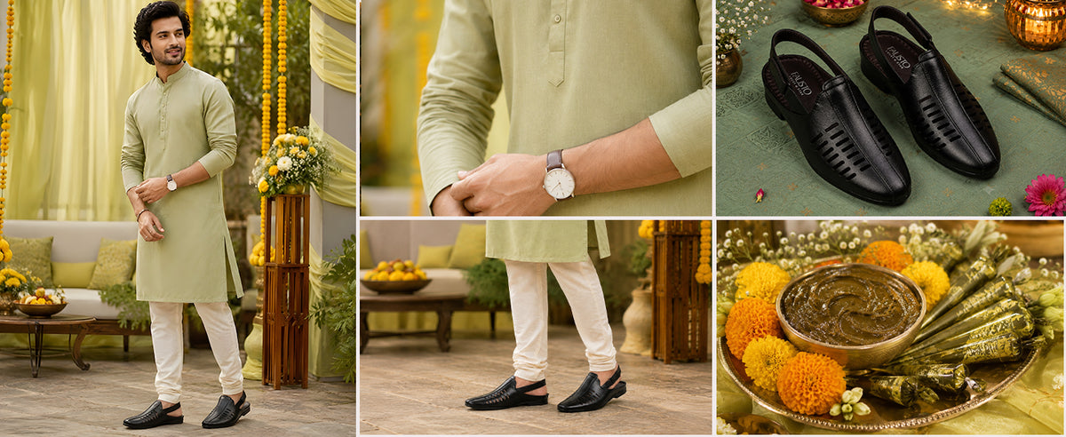 Men Tan Back Open Ethnic Hook and Loop Jutis and Mojaris|Classic Perforated Slip Ons for Wedding, Festive Kurta Set|Cushioned Insole Comfort