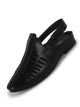 Men Black Back Open Ethnic Hook and Loop Jutis and Mojaris|Classic Perforated Slip Ons for Wedding, Festive Kurta Set|Cushioned Insole Comfort
