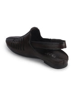 Men Brown Back Open Ethnic Hook and Loop Jutis and Mojaris|Classic Perforated Slip Ons for Wedding, Festive Kurta Set|Cushioned Insole Comfort