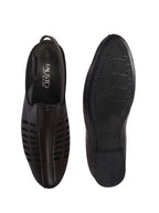 Men Brown Back Open Ethnic Hook and Loop Jutis and Mojaris|Classic Perforated Slip Ons for Wedding, Festive Kurta Set|Cushioned Insole Comfort