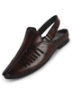 Men Tan Back Open Ethnic Hook and Loop Jutis and Mojaris|Classic Perforated Slip Ons for Wedding, Festive Kurta Set|Cushioned Insole Comfort