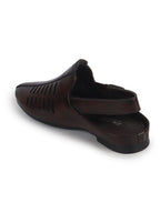Men Tan Back Open Ethnic Hook and Loop Jutis and Mojaris|Classic Perforated Slip Ons for Wedding, Festive Kurta Set|Cushioned Insole Comfort