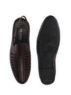 Men Tan Back Open Ethnic Hook and Loop Jutis and Mojaris|Classic Perforated Slip Ons for Wedding, Festive Kurta Set|Cushioned Insole Comfort