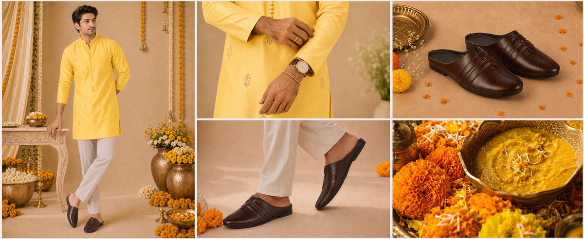 Men Tan Back Open Ethnic Slip On Mules with Soft Cushion Comfort|Slip-Resistant Sole|Perfect for Weddings, Festivals, Sherwani, Indo-Western Outfits