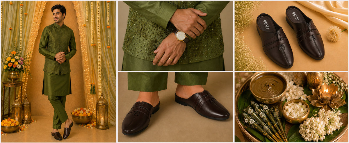 Men Tan Back Open Ethnic Slip On Mules with Soft Cushion Comfort|Slip-Resistant Sole|Perfect for Weddings, Festivals, Sherwani, Indo-Western Outfits