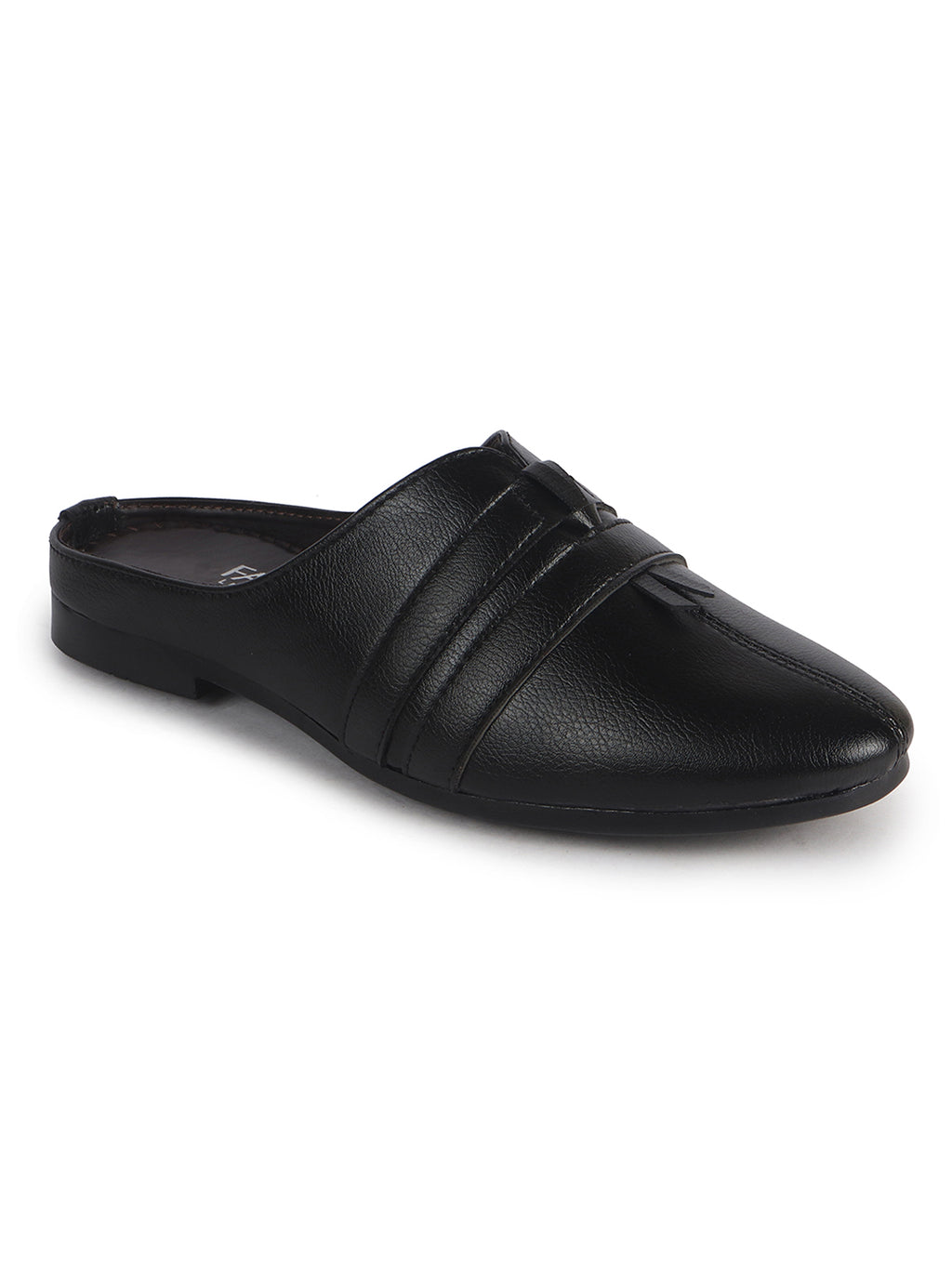 Men Black Back Open Ethnic Slip On Mules with Soft Cushion Comfort|Slip-Resistant Sole|Perfect for Weddings, Festivals, Sherwani, Indo-Western Outfits