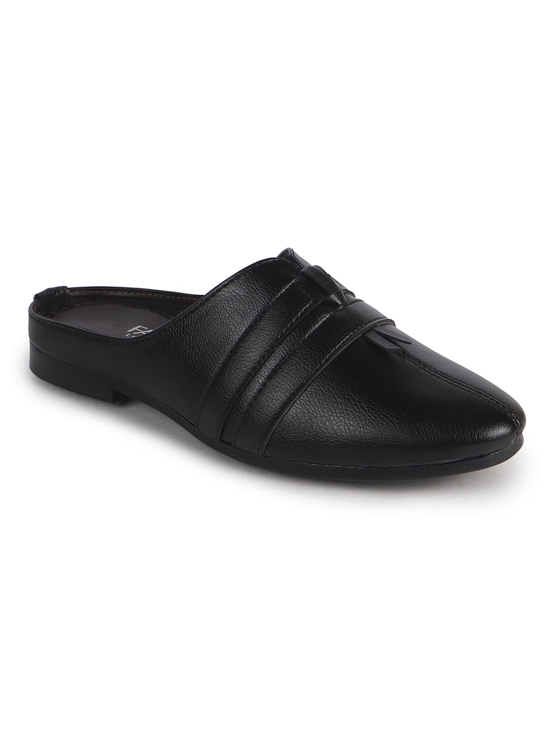 Men Black Back Open Ethnic Slip On Mules with Soft Cushion Comfort|Slip-Resistant Sole|Perfect for Weddings, Festivals, Sherwani, Indo-Western Outfits