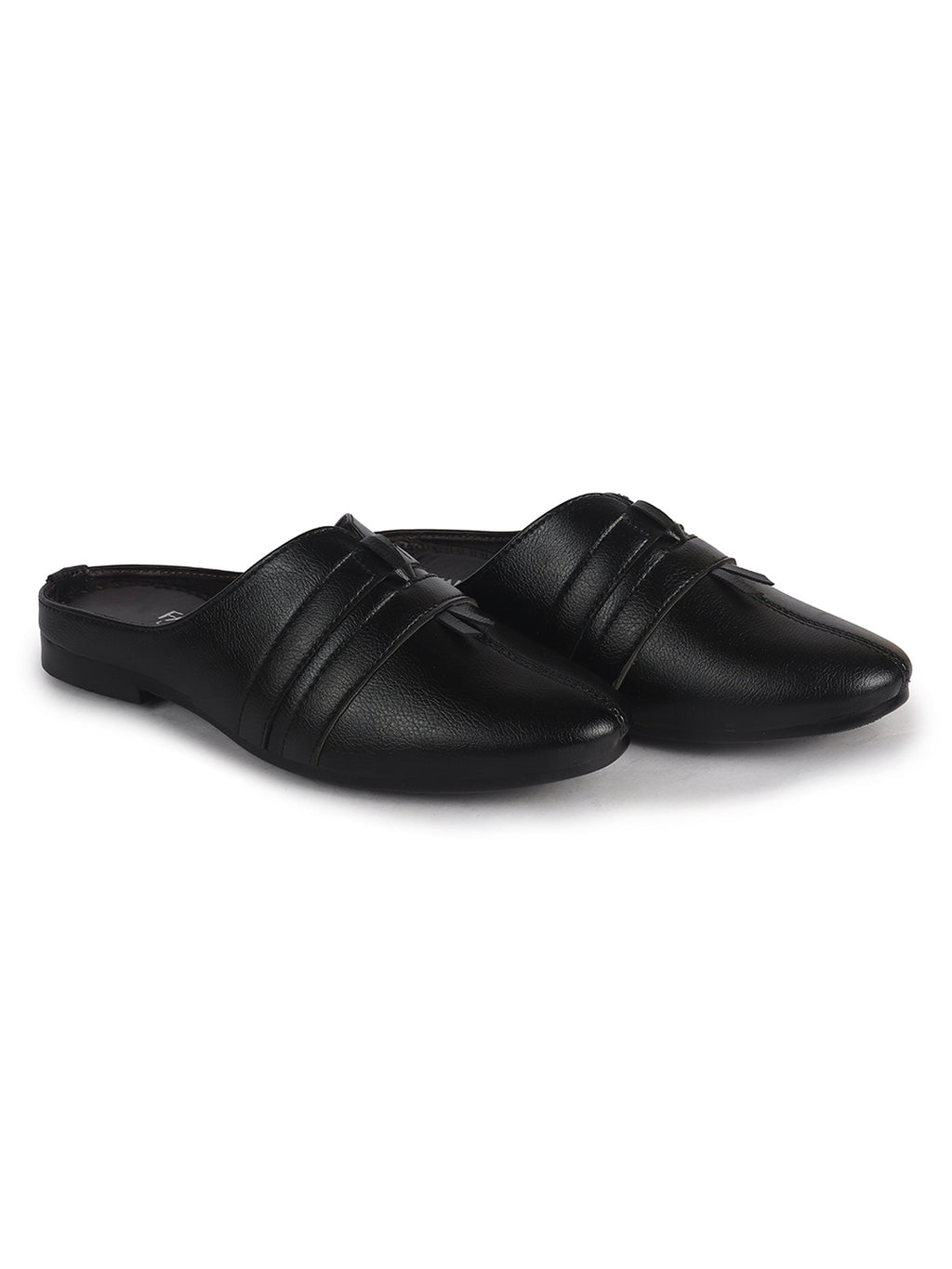 Men Black Back Open Ethnic Slip On Mules with Soft Cushion Comfort|Slip-Resistant Sole|Perfect for Weddings, Festivals, Sherwani, Indo-Western Outfits