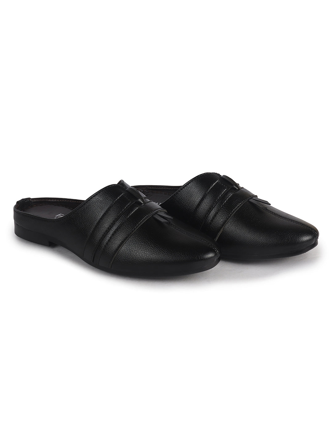 Men Black Back Open Ethnic Slip On Mules with Soft Cushion Comfort|Slip-Resistant Sole|Perfect for Weddings, Festivals, Sherwani, Indo-Western Outfits