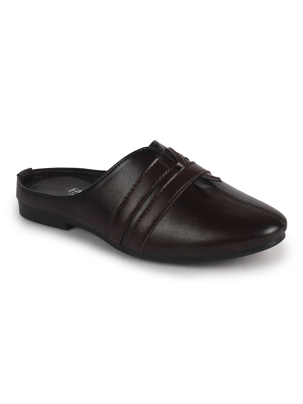 Men Brown Back Open Ethnic Slip On Mules with Soft Cushion Comfort|Slip-Resistant Sole|Perfect for Weddings, Festivals, Sherwani, Indo-Western Outfits