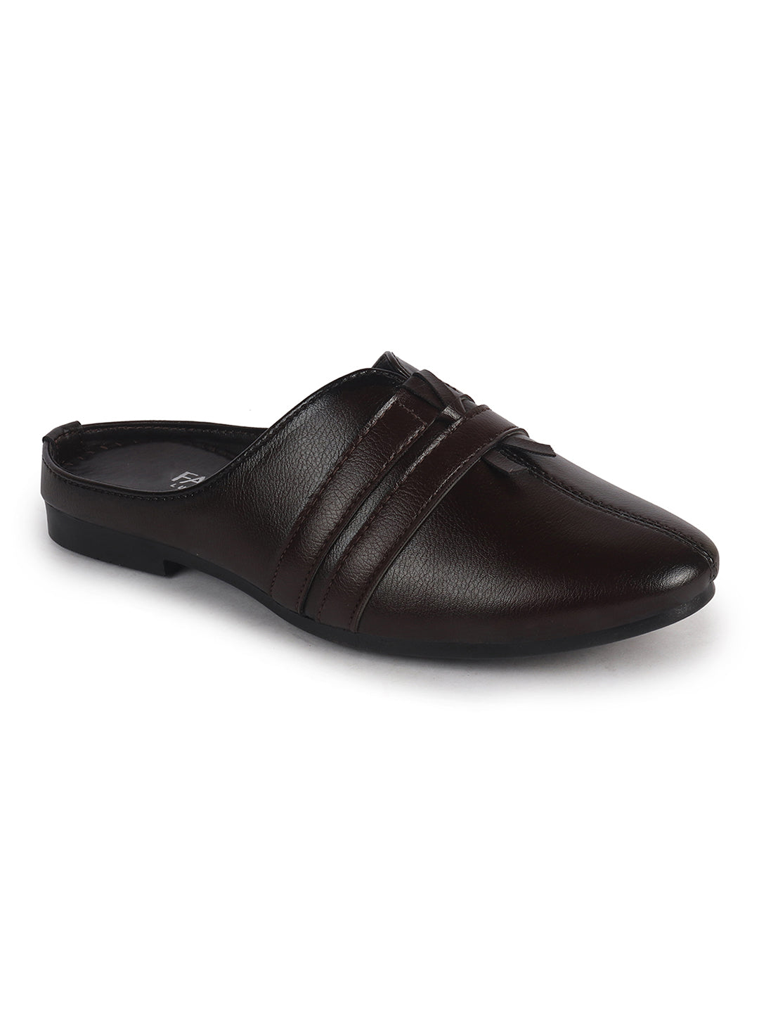 Men Brown Back Open Ethnic Slip On Mules with Soft Cushion Comfort|Slip-Resistant Sole|Perfect for Weddings, Festivals, Sherwani, Indo-Western Outfits