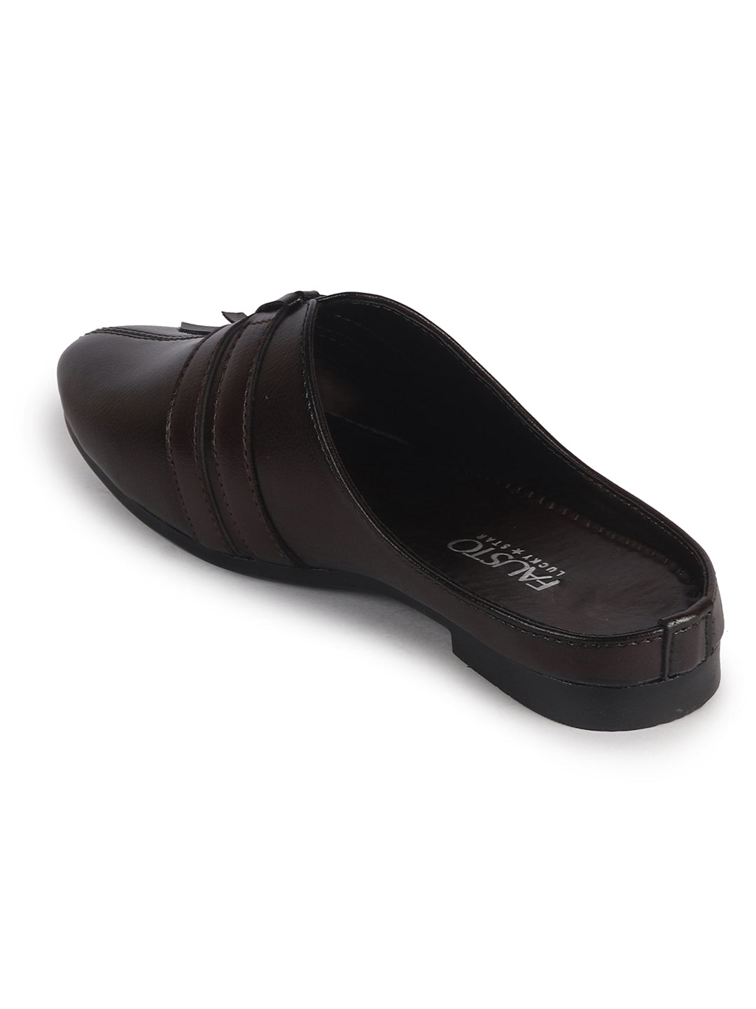 Men Brown Back Open Ethnic Slip On Mules with Soft Cushion Comfort|Slip-Resistant Sole|Perfect for Weddings, Festivals, Sherwani, Indo-Western Outfits