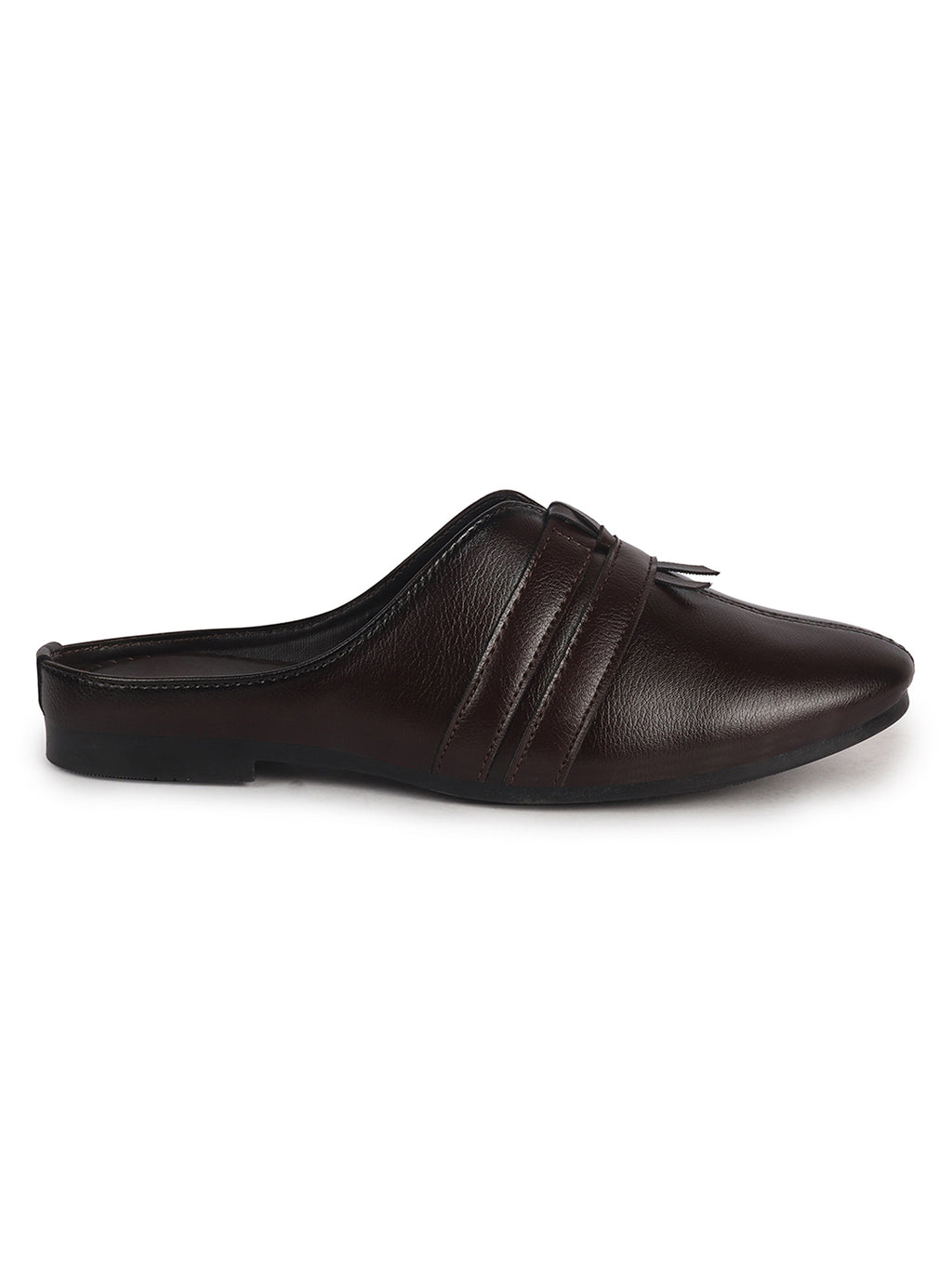 Men Brown Back Open Ethnic Slip On Mules with Soft Cushion Comfort|Slip-Resistant Sole|Perfect for Weddings, Festivals, Sherwani, Indo-Western Outfits