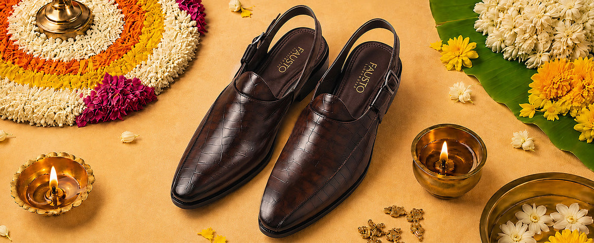 Men Black Pattern Back Open Ethnic Peshawari Sandals with Buckle Strap|Pointed Closed Toe Slingback Mules Perfect for Wedding Kurta, Festive, Traditional Outfits