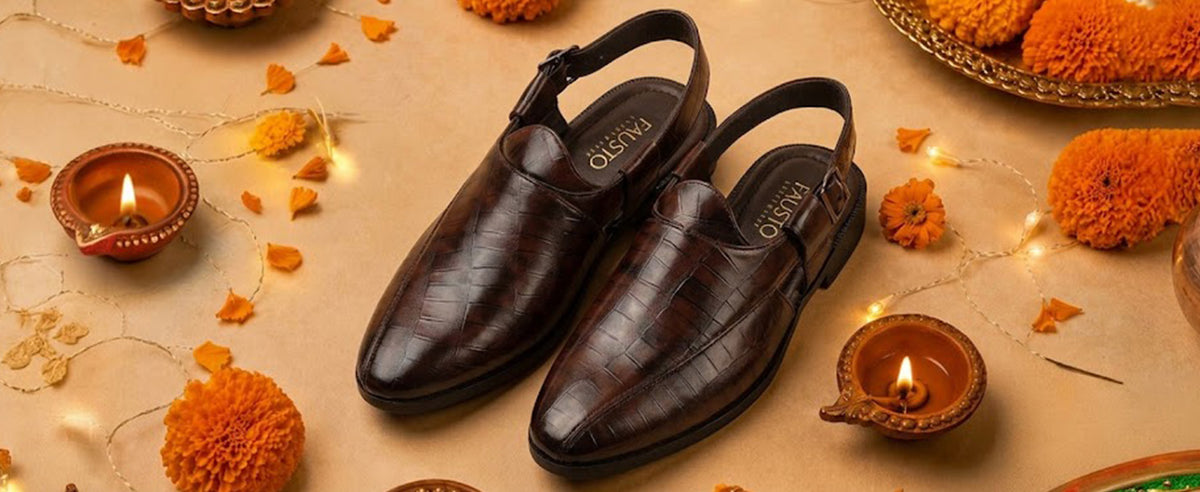 Men Black Pattern Back Open Ethnic Peshawari Sandals with Buckle Strap|Pointed Closed Toe Slingback Mules Perfect for Wedding Kurta, Festive, Traditional Outfits