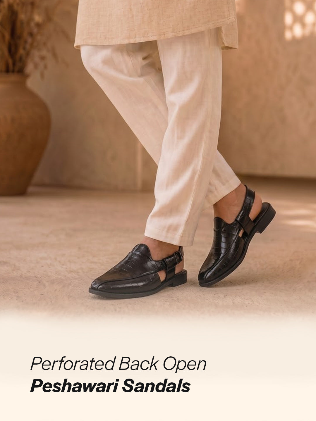 men croc print Peshawari chappal