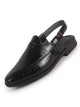 Men Black Pattern Back Open Ethnic Peshawari Sandals with Buckle Strap|Pointed Closed Toe Slingback Mules Perfect for Wedding Kurta, Festive, Traditional Outfits
