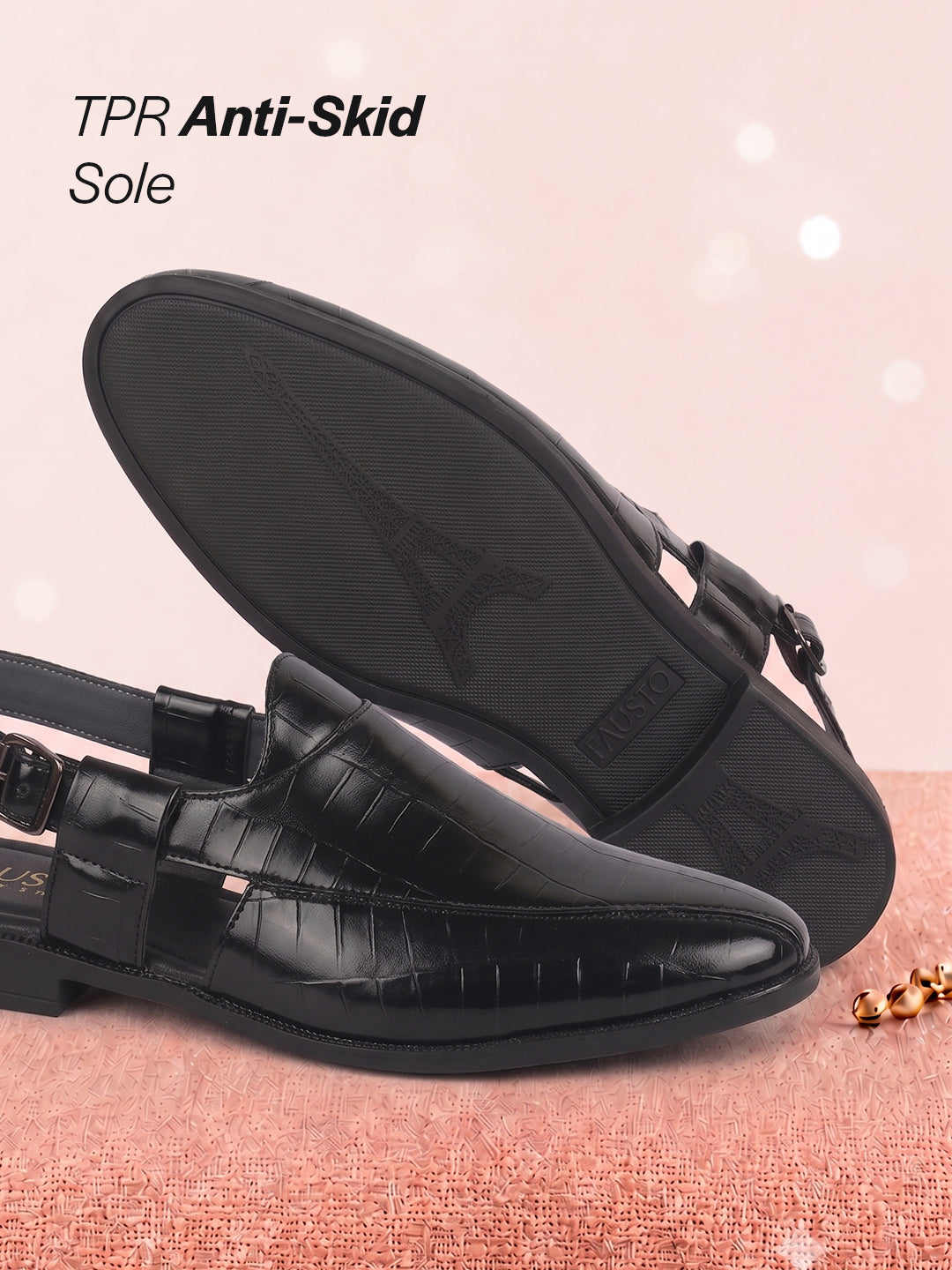 men croc print Peshawari chappal