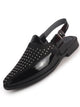 Men Black Dual-Texture Cushioned Footbed Peshawari Shoe-Style Sandals|Glossy Patent Leather & Studded Suede Ethnic Mules for Wedding, Party & Festive Outfits