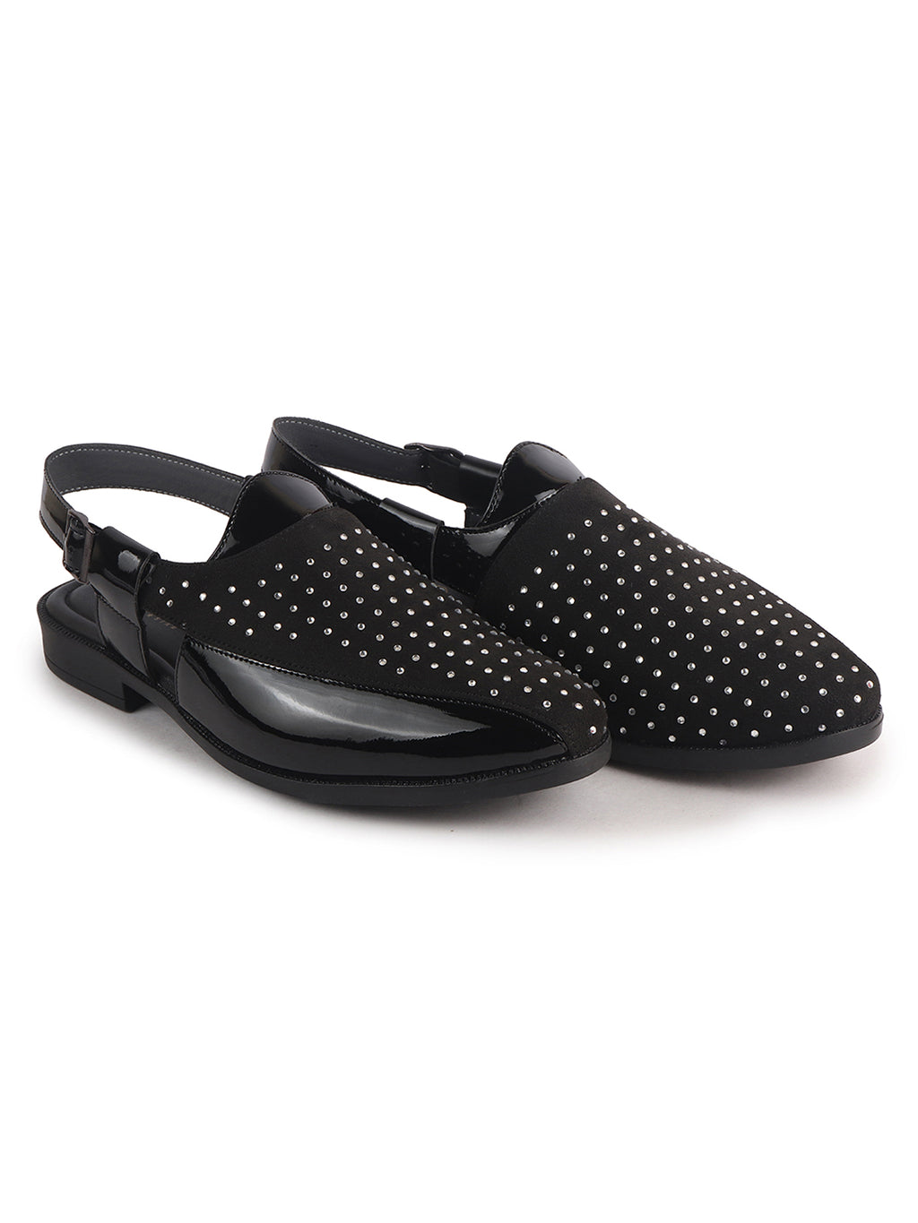 velvet and patent leather mixed sandals