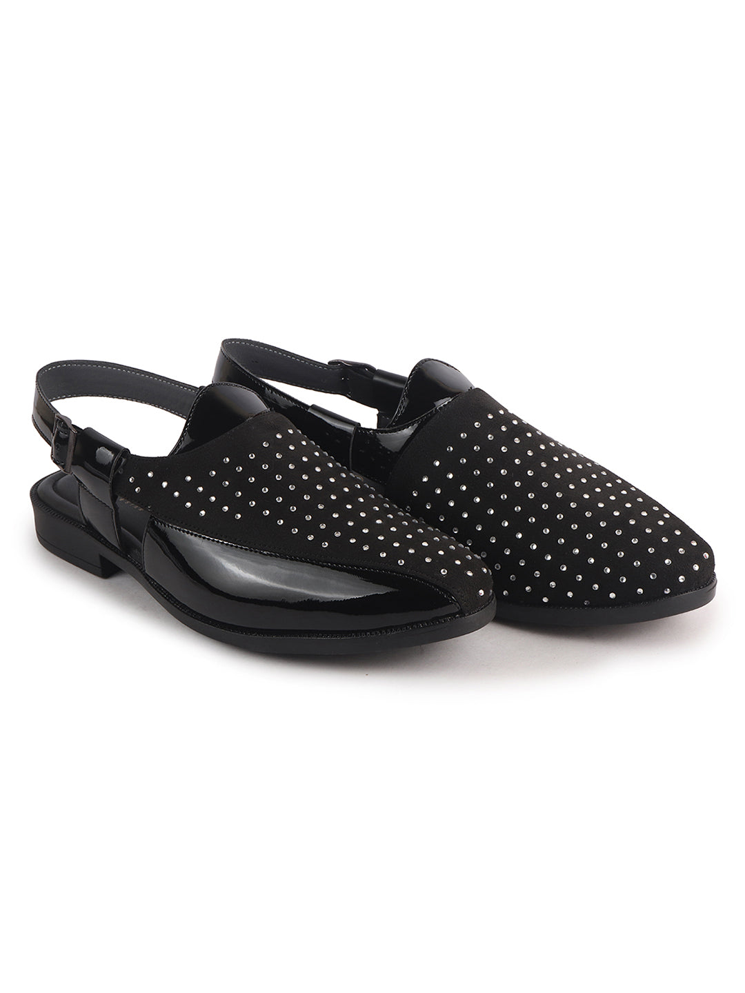 velvet and patent leather mixed sandals