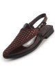 Men Brown Dual-Texture Cushioned Footbed Peshawari Shoe-Style Sandals|Glossy Patent Leather & Studded Suede Ethnic Mules for Wedding, Party & Festive Outfits