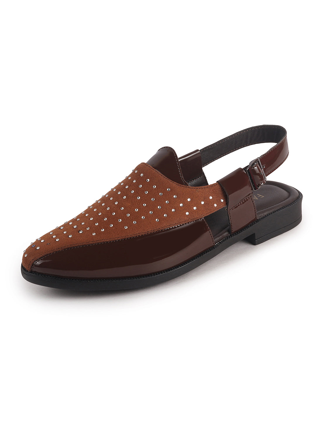 velvet and patent leather mixed sandals