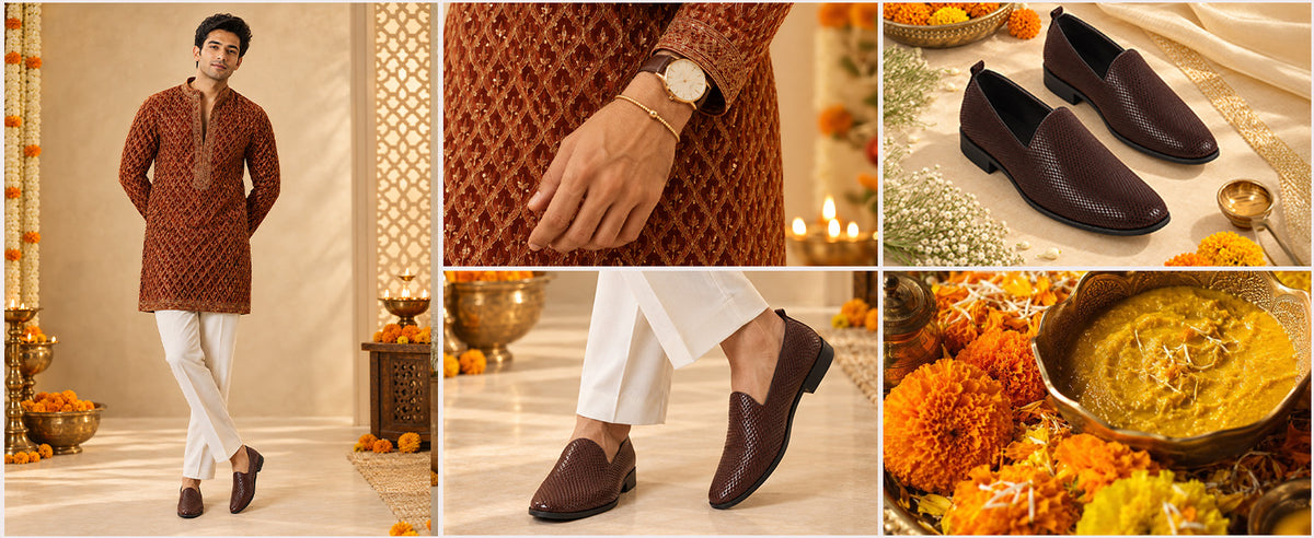 Men Black Elegant Textured Prom Slip On Wedding Juttis | Soft Inner Lining Ethnic Mojaris for Sherwani | Traditional Outfit Slip-Ons with Memory Cushioned Insole