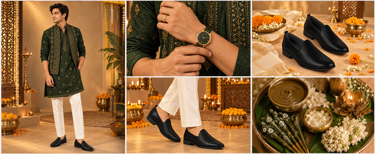 Men Black Elegant Textured Prom Slip On Wedding Juttis | Soft Inner Lining Ethnic Mojaris for Sherwani | Traditional Outfit Slip-Ons with Memory Cushioned Insole