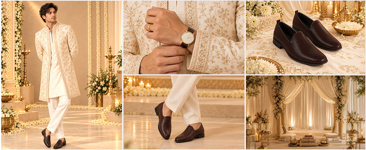 Men Black Elegant Textured Prom Slip On Wedding Juttis | Soft Inner Lining Ethnic Mojaris for Sherwani | Traditional Outfit Slip-Ons with Memory Cushioned Insole