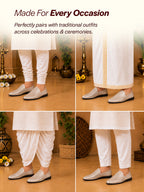 Men Beige Lightweight Textured Prom Slip On Ethnic Wedding Juttis | Soft Inner Lining Festive Mojaris for Kurta | Traditional Outfit Slip-Ons with Memory Cushioned Insole
