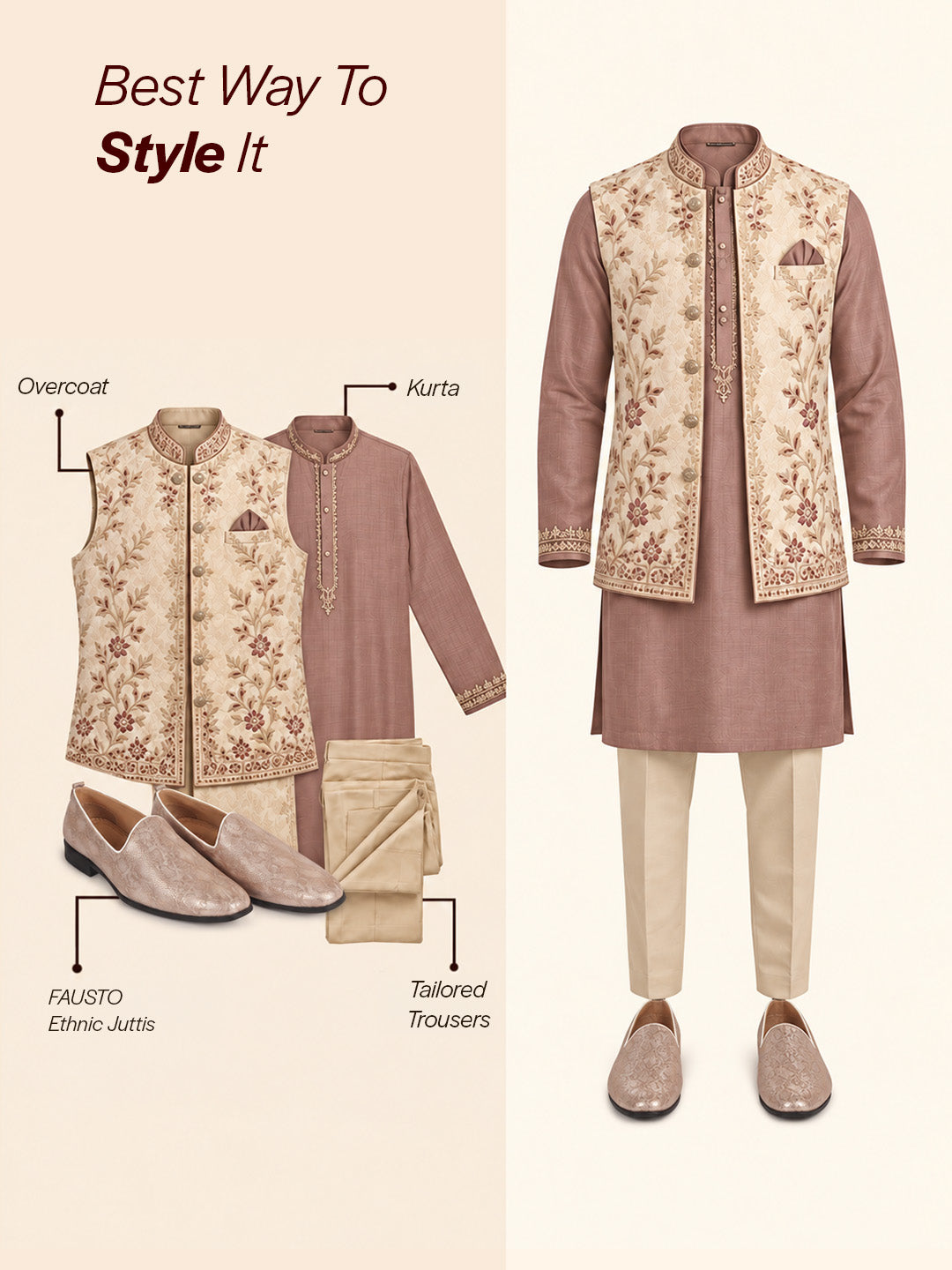 Men Tan Lightweight Textured Prom Slip On Ethnic Wedding Juttis | Soft Inner Lining Festive Mojaris for Kurta | Traditional Outfit Slip-Ons with Memory Cushioned Insole
