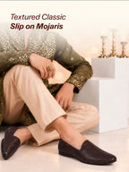 Men Brown Textured Festive Wedding Classic Prom Slip On Mojaris | Soft Inner Lining Ethnic Juttis for Kurta | Traditional Outfit Slip-Ons with Memory Cushioned Insole
